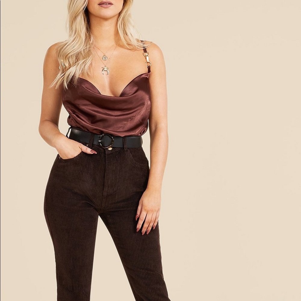 Chocolate Satin Cowl Bodysuit